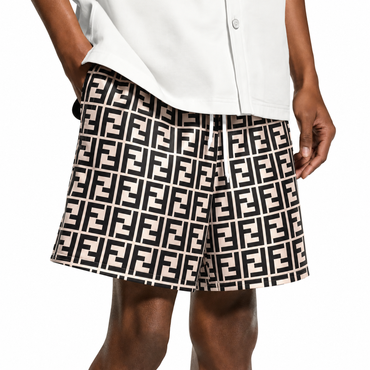 Mr Remade Fendi-Inspired Mesh Monogram Shorts Cream 2021 (USED)