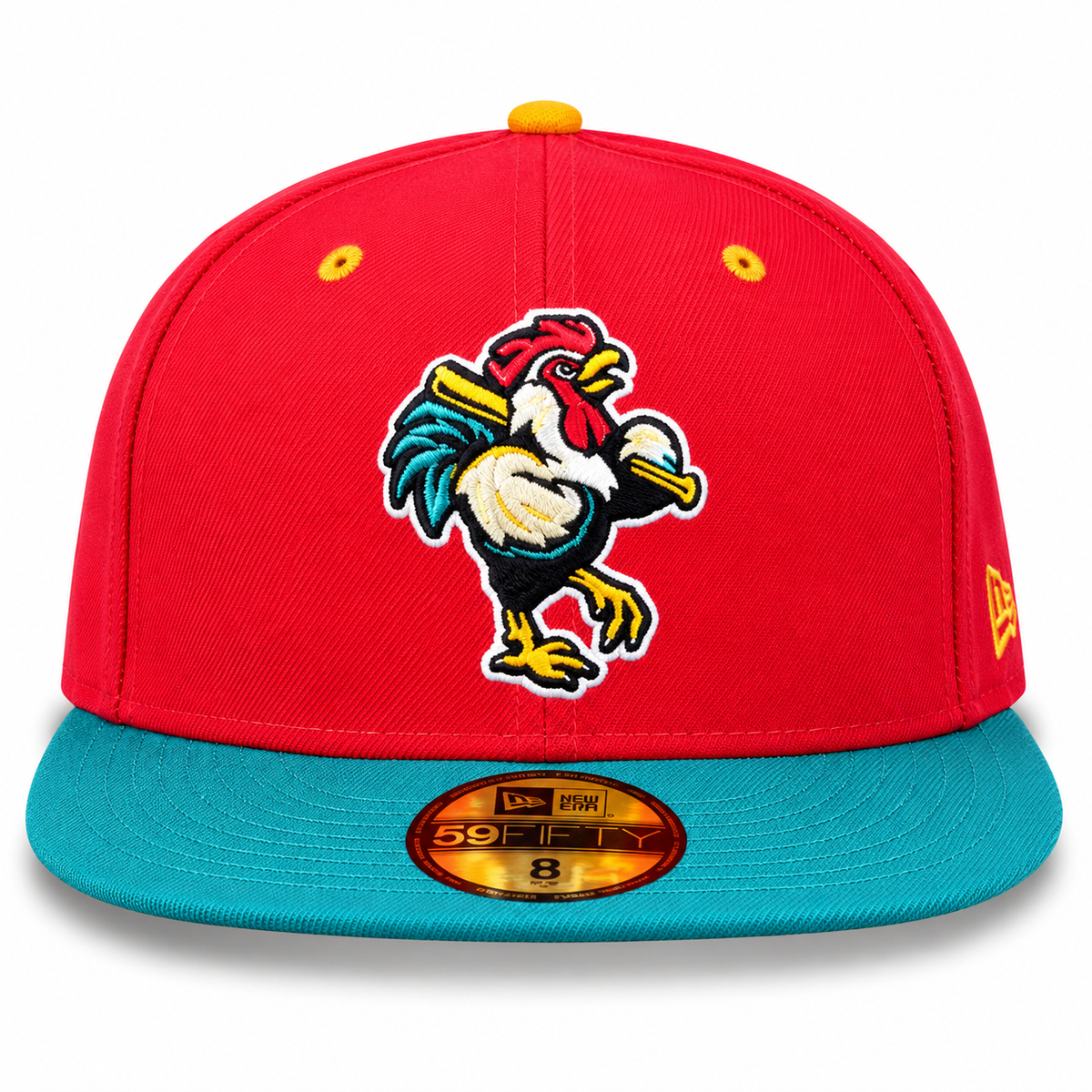 New Era MiLB Delmarva Shorebirds Gallos de Delmarva 59FIFTY Fitted Hat Red Turquoise 2023