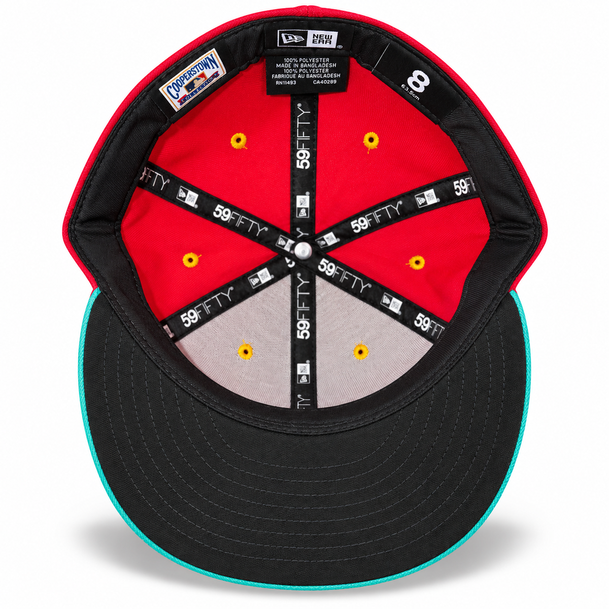 New Era MiLB Delmarva Shorebirds Gallos de Delmarva 59FIFTY Fitted Hat Red Turquoise 2023