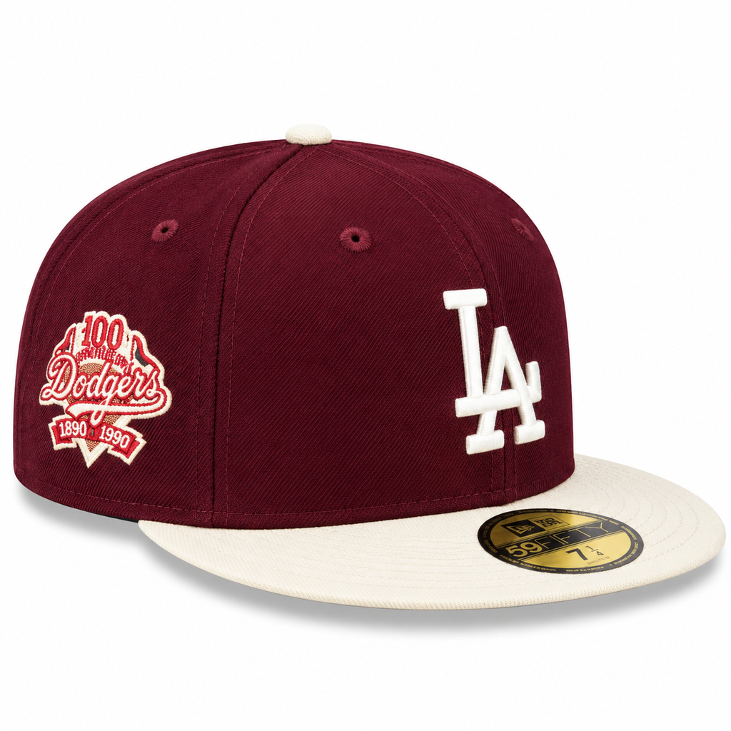Hat Club New Era Los Angeles Dodgers 100th Anniversary 59FIFTY Fitted Hat Maroon Cream 2022