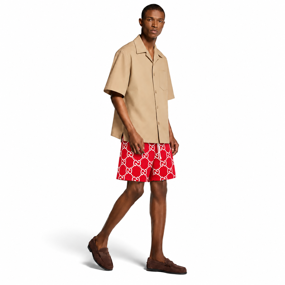 Bravest Studios Gucci-Inspired Mesh Monogram Shorts Red 2021 (USED)