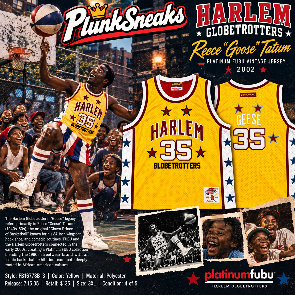 Platinum FUBU Harlem Globetrotters Korean Vintage Jersey 2005 Yellow (USED)