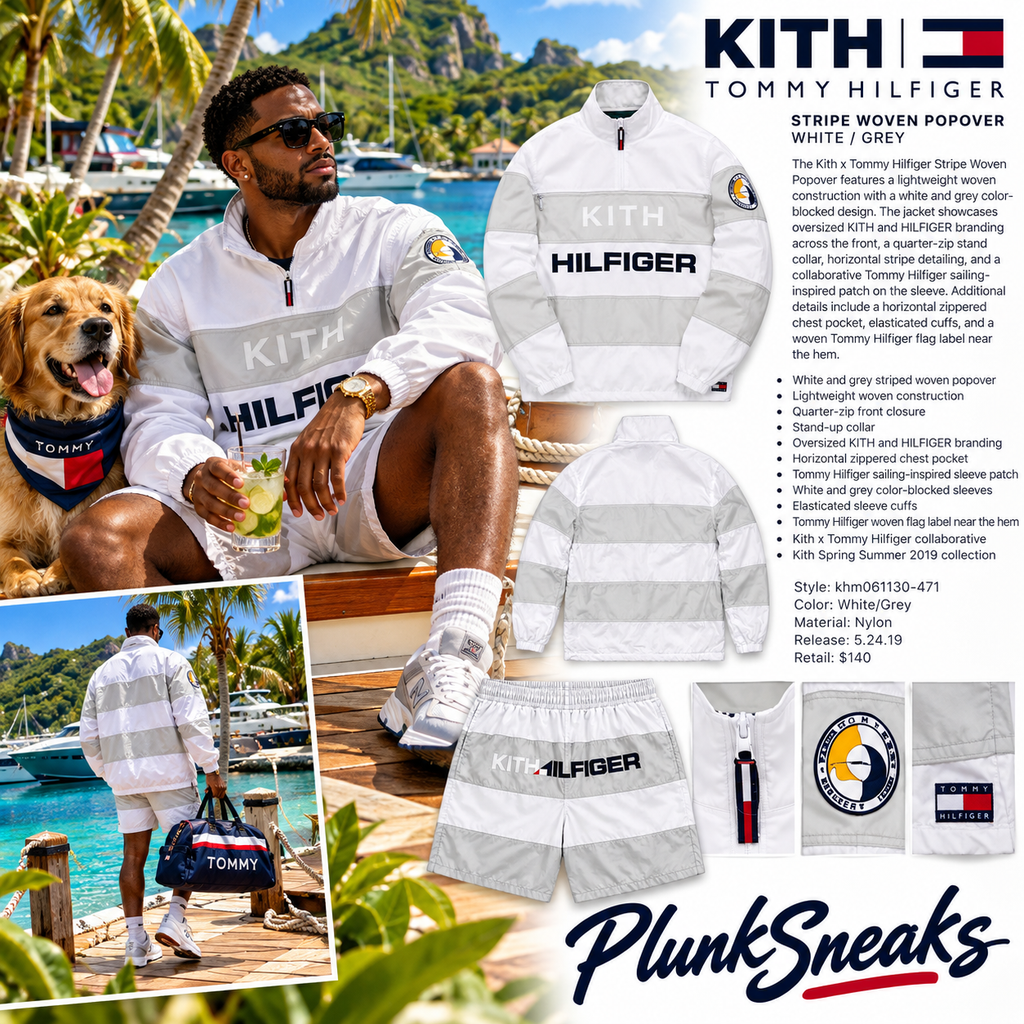 Kith x Tommy Hilfiger Stripe Woven Pullover Jacket White Grey 2019 (USED)