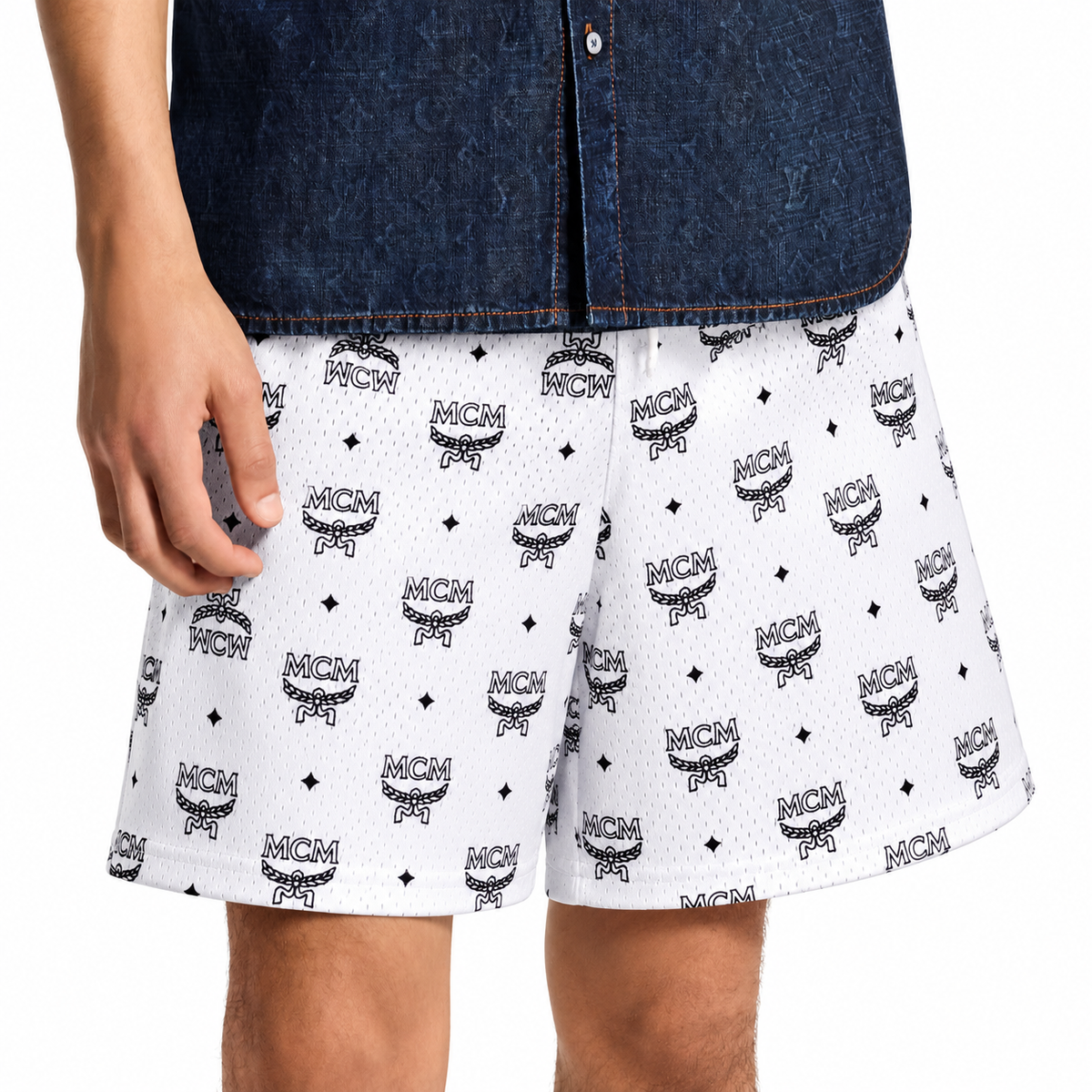 Mr Remade MCM-Inspired Mesh Monogram Shorts White 2021 (USED)