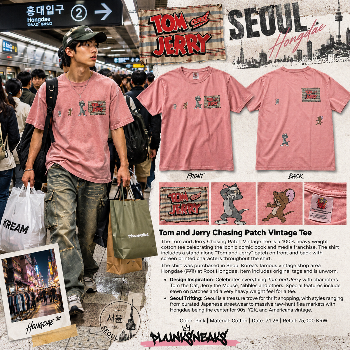 Tom and Jerry Chasing Patch Vintage Tee | Korea Exclusive 2026
