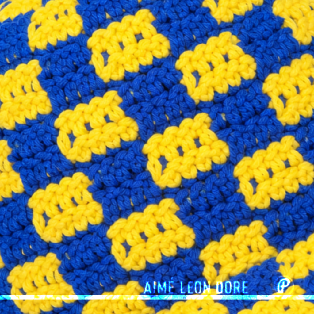 Aimé Leon Dore Checkerboard Crochet Bucket Hat Blue Yellow 2023