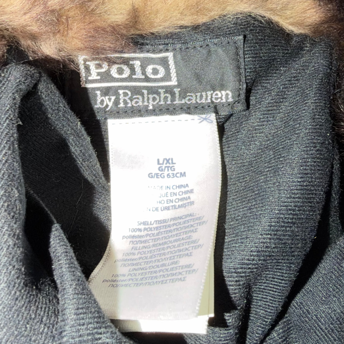 Polo Ralph Lauren Winter Stadium 1992 Earflap Hat Black Tan 2018 (USED)