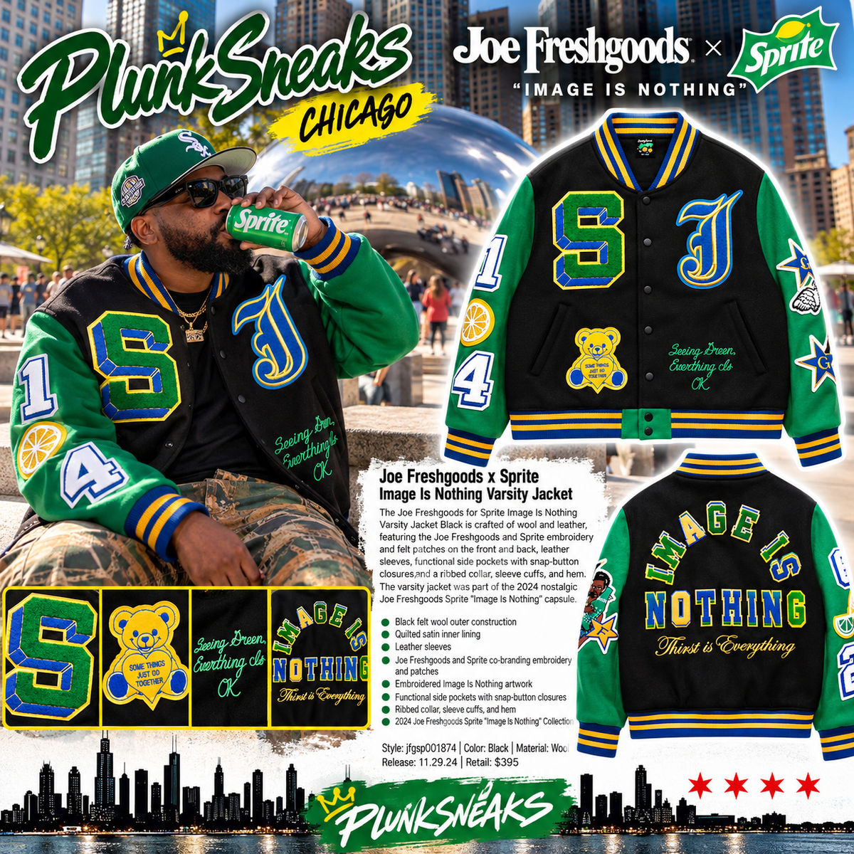 Joe Freshgoods for Sprite Image Is Nothing Varsity Jacket Black 2024