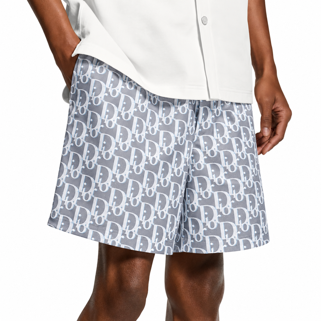 Bravest Studios Christian Dior-Inspired Mesh Monogram Shorts Grey 2022