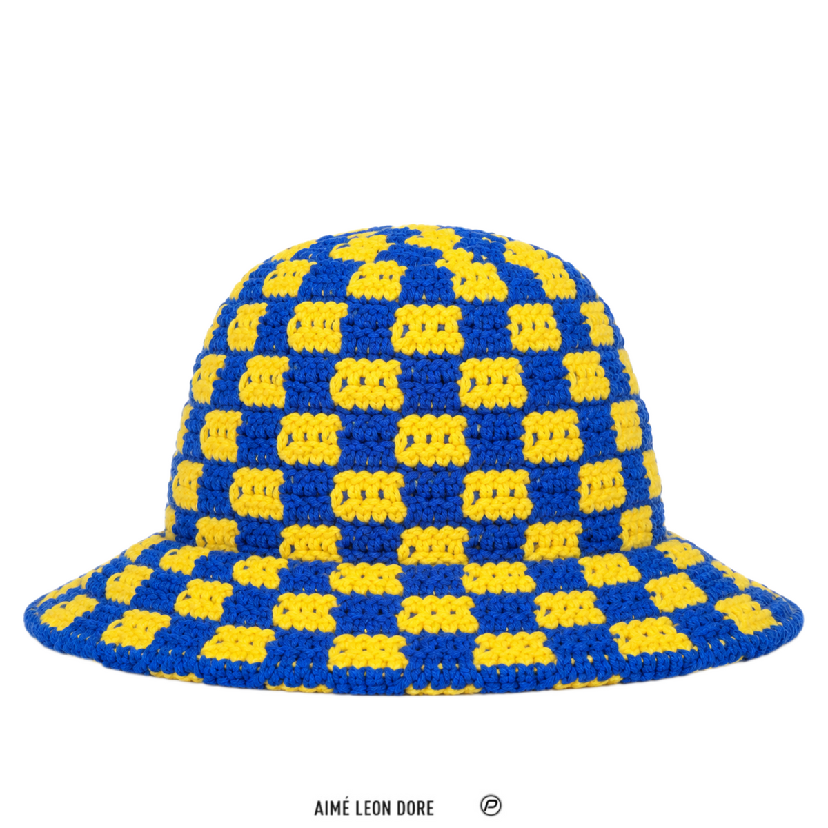 Aimé Leon Dore Checkerboard Crochet Bucket Hat Blue Yellow 2023