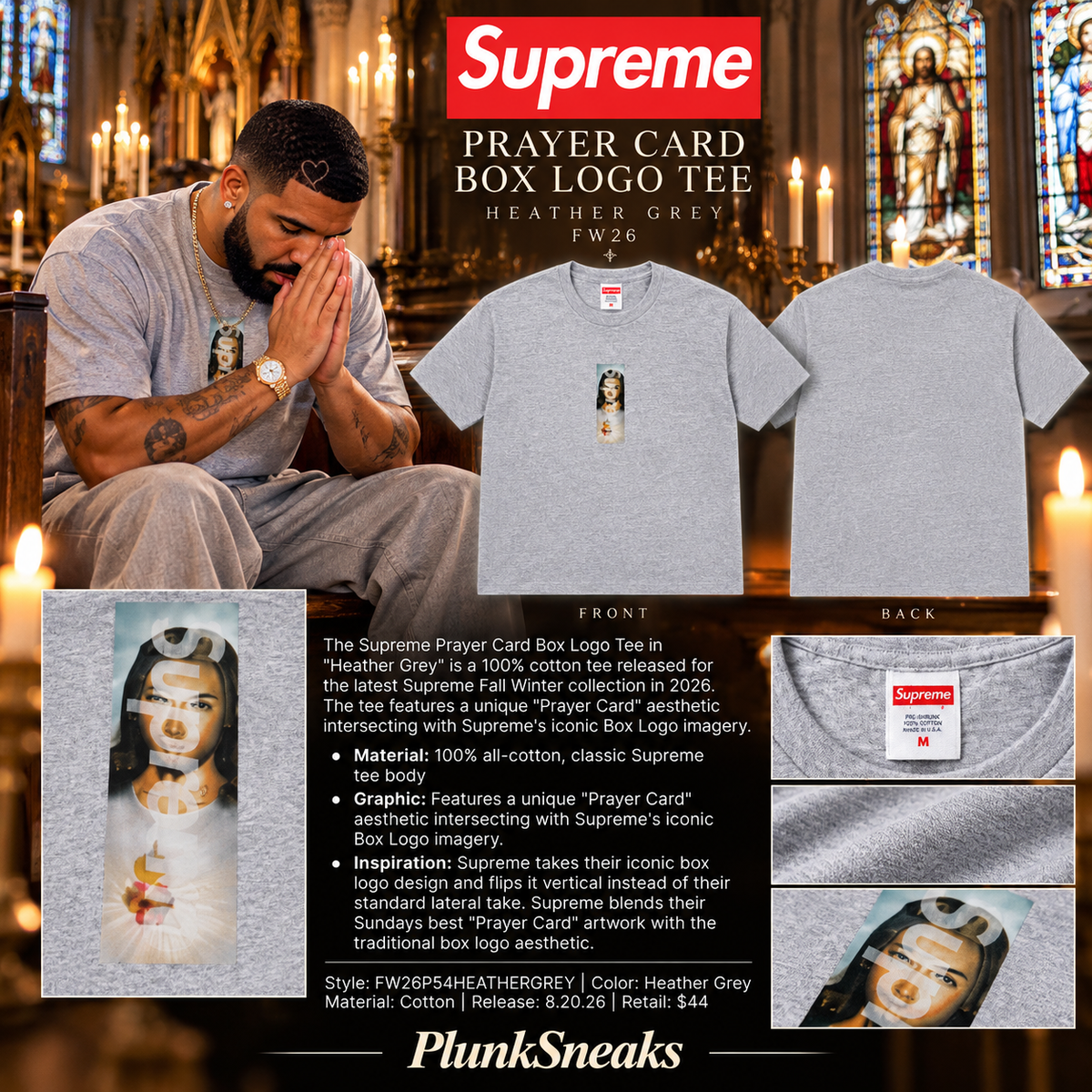 Supreme Prayer Card Box Logo Tee 2026 – PlunkSneaks