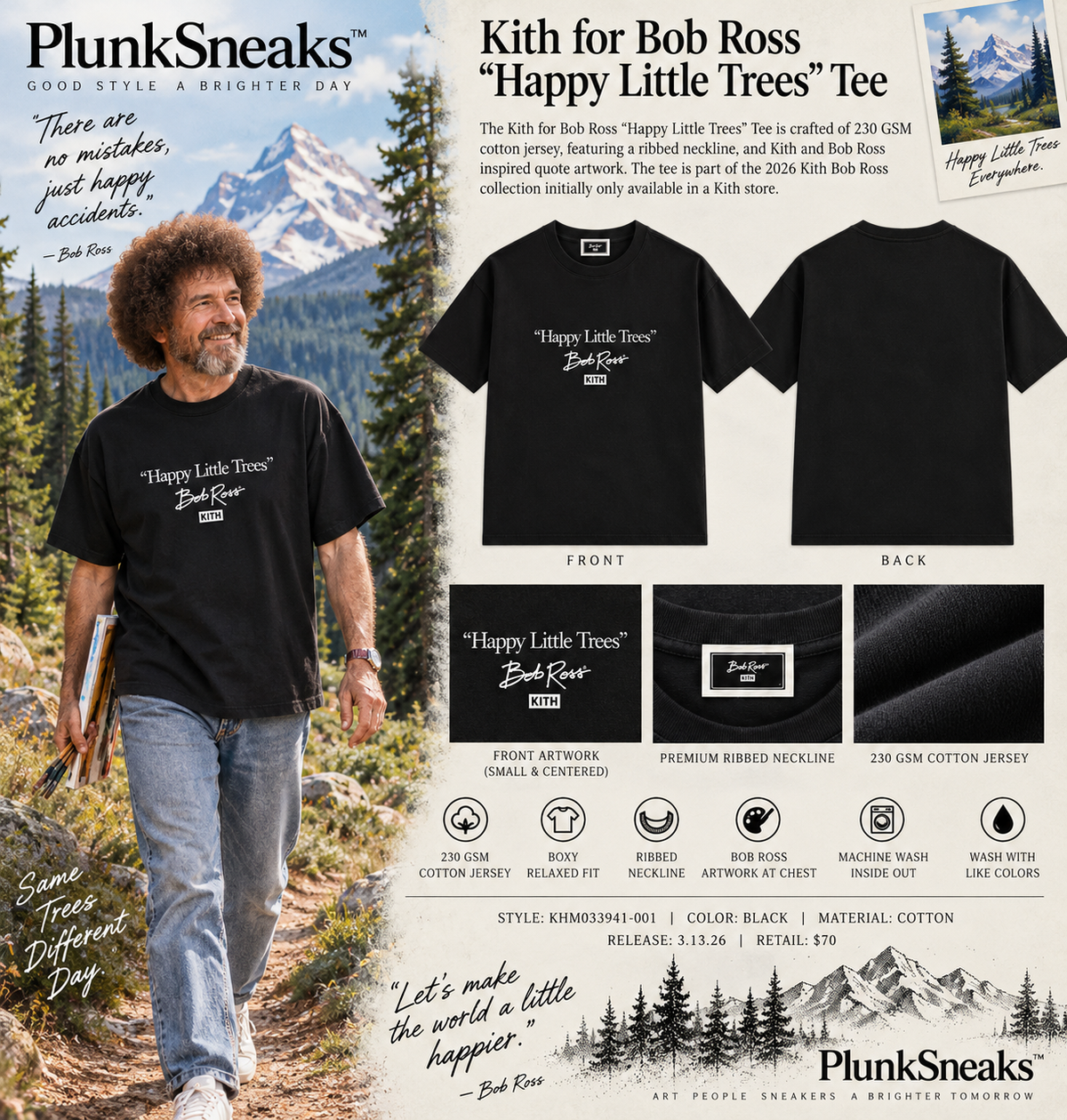 Kith for Bob Ross Little Trees Script Tee Black 2026