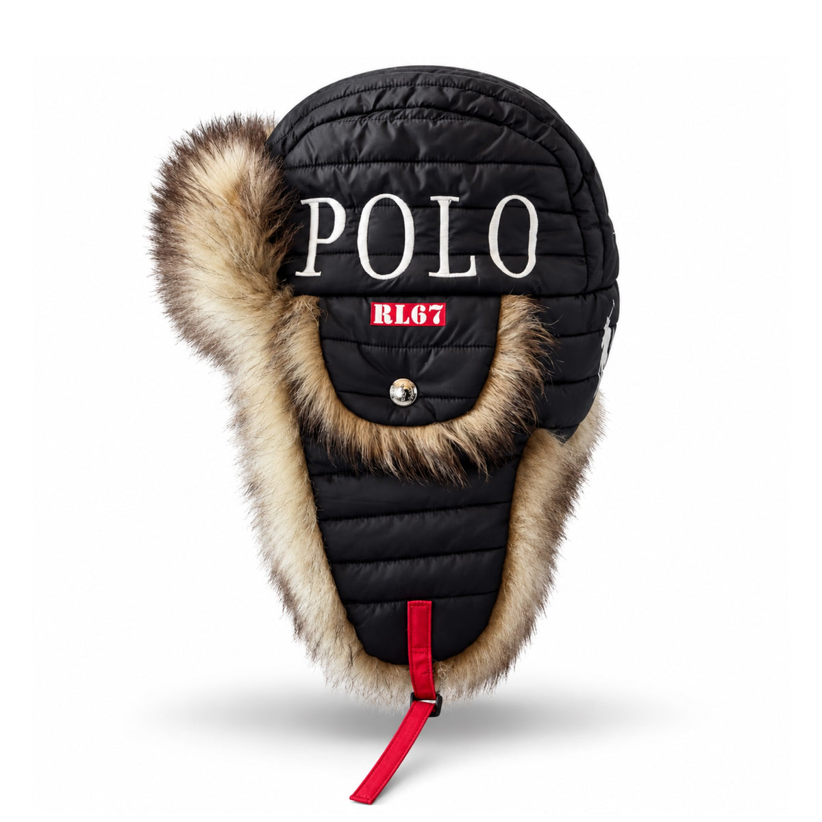 Polo Ralph Lauren Winter Stadium 1992 Earflap Hat Black Tan 2018 (USED)