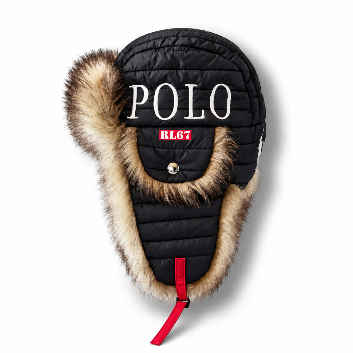Polo Ralph Lauren Winter Stadium 1992 Earflap Hat Black Tan 2018 (USED)