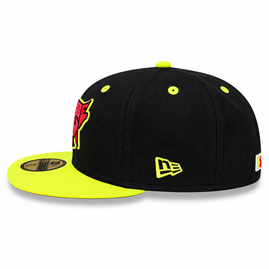 New Era MiLB Columbia Fireflies Chicharrones de Columbia 59FIFTY Fitted Hat Black Neon 2022