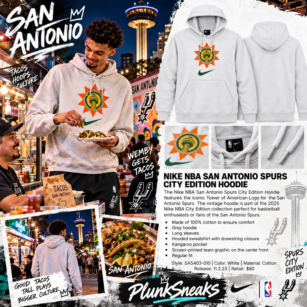 Nike NBA San Antonio Spurs Tower Of American City Edition Hoodie Grey 2023