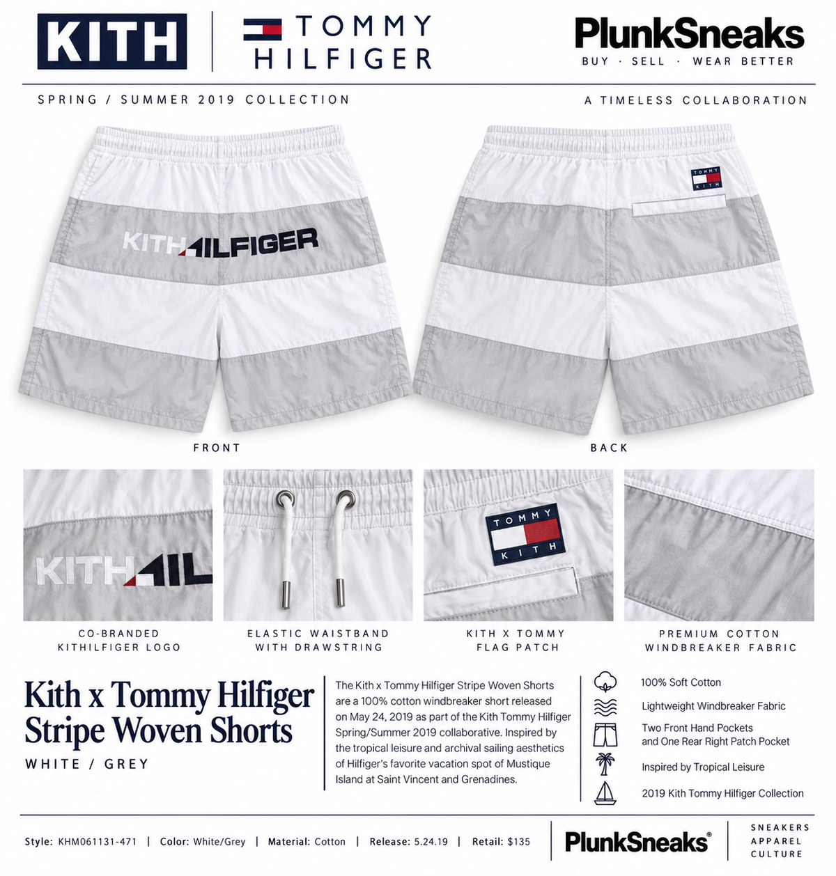 Kith x Tommy Hilfiger Stripe Woven Shorts White 2019 (USED)