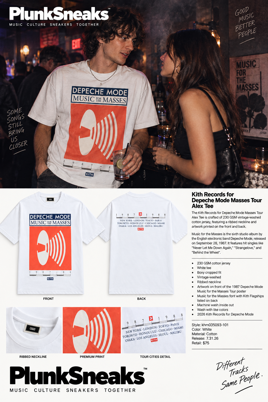 Kith Records for Depeche Mode Masses Tour Vintage Alex Tee White 2026