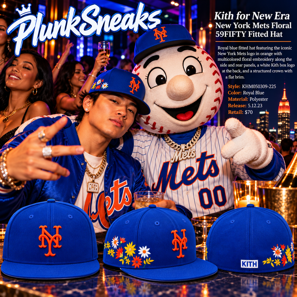 Kith New Era New York Mets Floral Fitted Hat Royal Blue 2023 (USED)