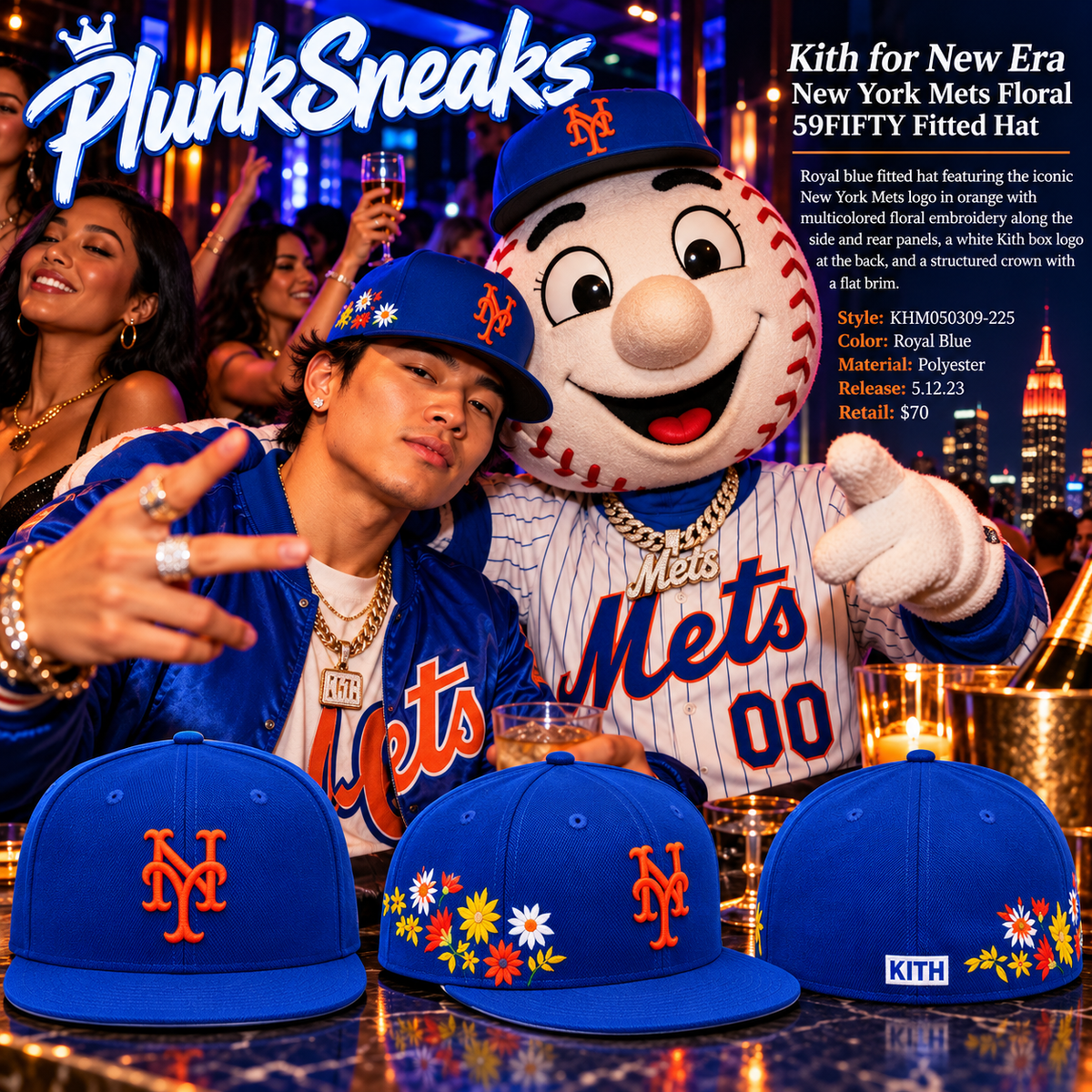 Kith New Era New York Mets Floral Fitted Hat Royal Blue 2023 (USED)