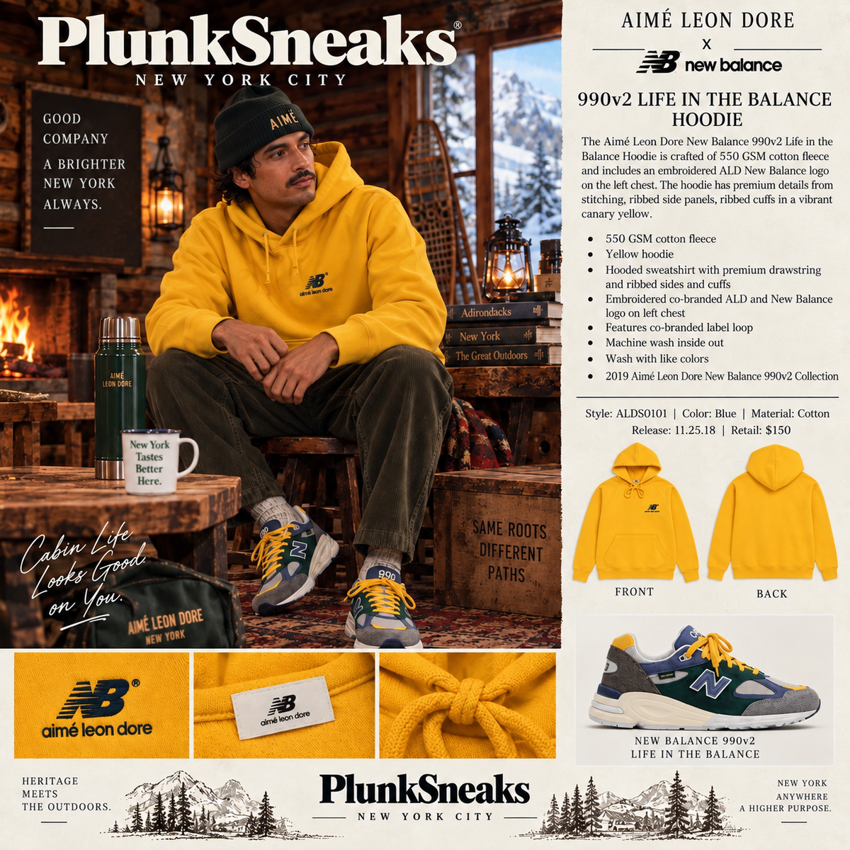 Aimé Leon Dore New Balance 990v2 Life in the Balance Hoodie 2019 (USED)