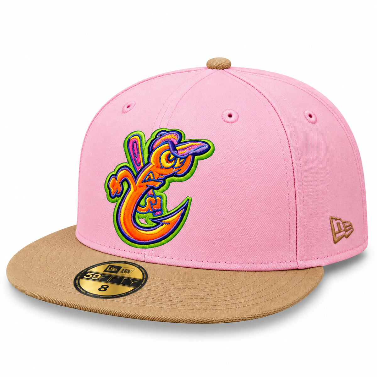 New Era MiLB Corpus Christi Hooks Rusty Hook 59FIFTY Sherbet Collection Fitted Hat Pink Tan 2022