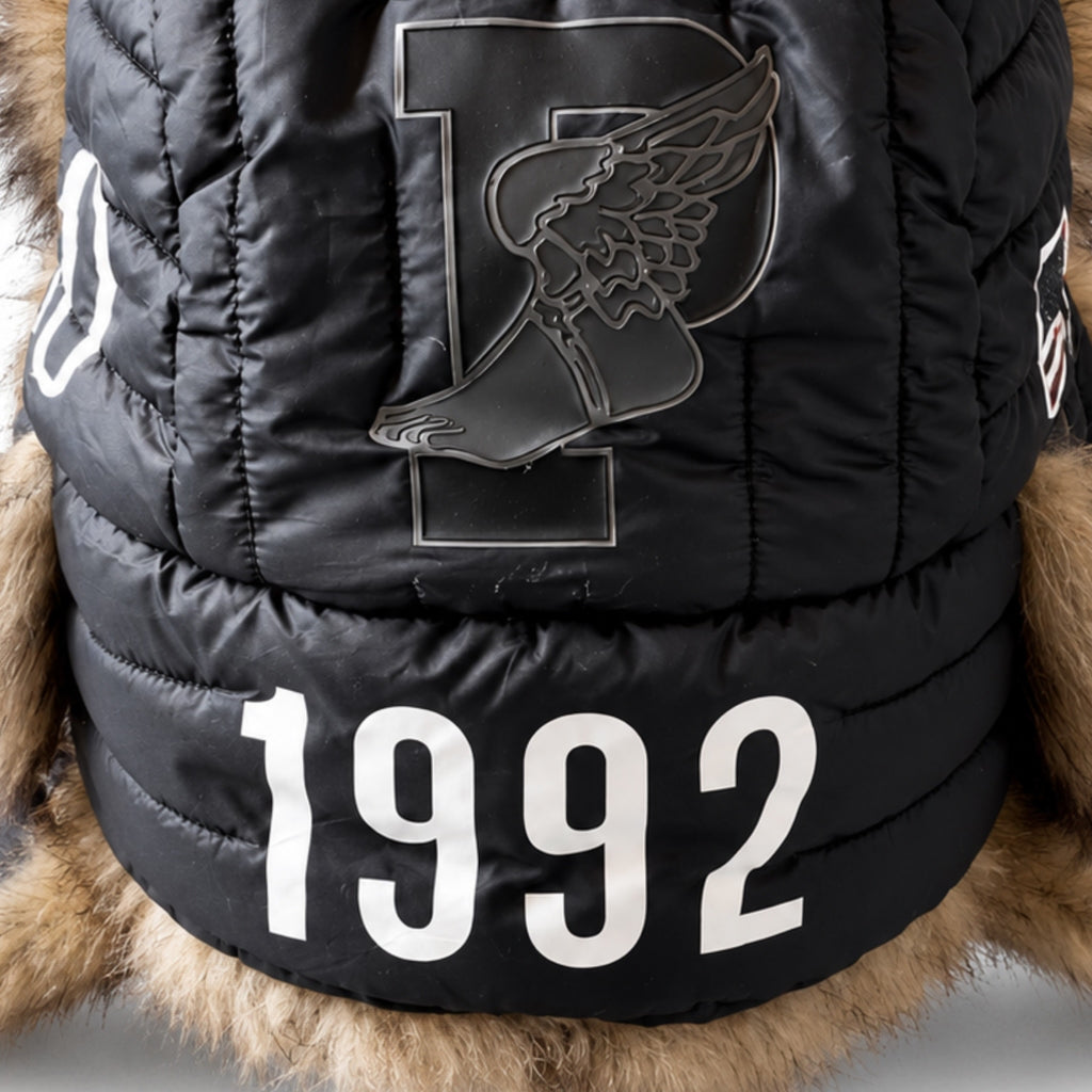 Polo Ralph Lauren Winter Stadium 1992 Earflap Hat Black Tan 2018 (USED)