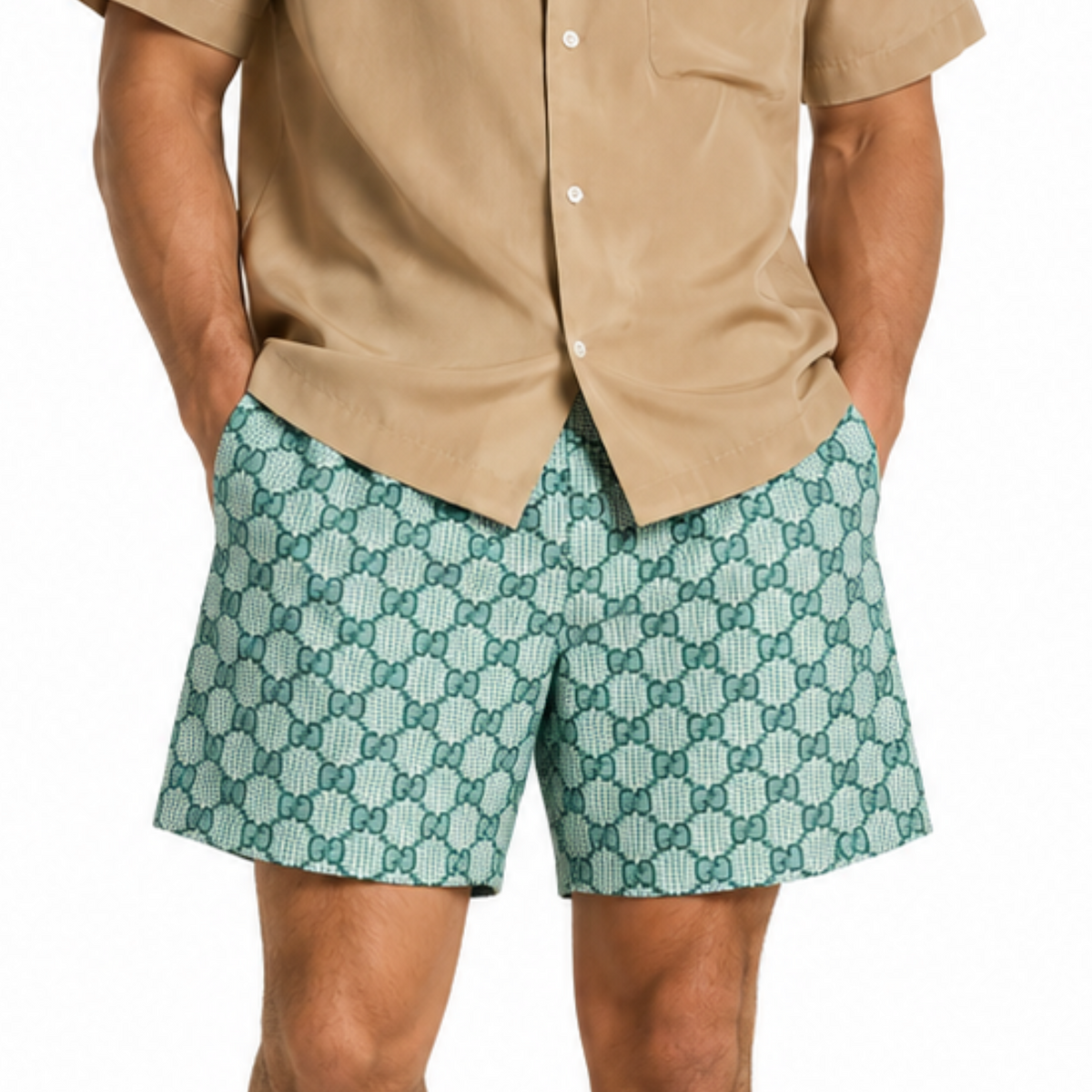Bravest Studios Gucci-Inspired Mesh Monogram Shorts Mint 2020 (USED)