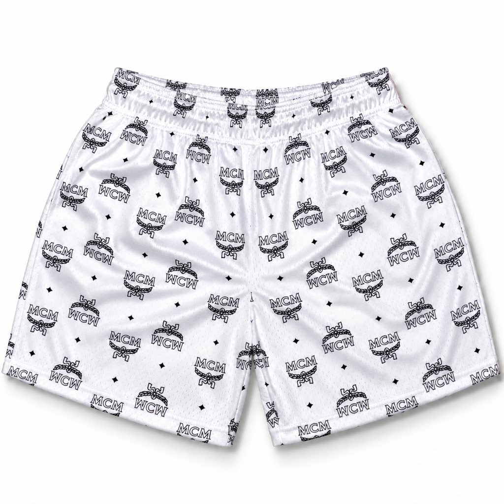 Mr Remade MCM-Inspired Mesh Monogram Shorts White 2021 (USED)