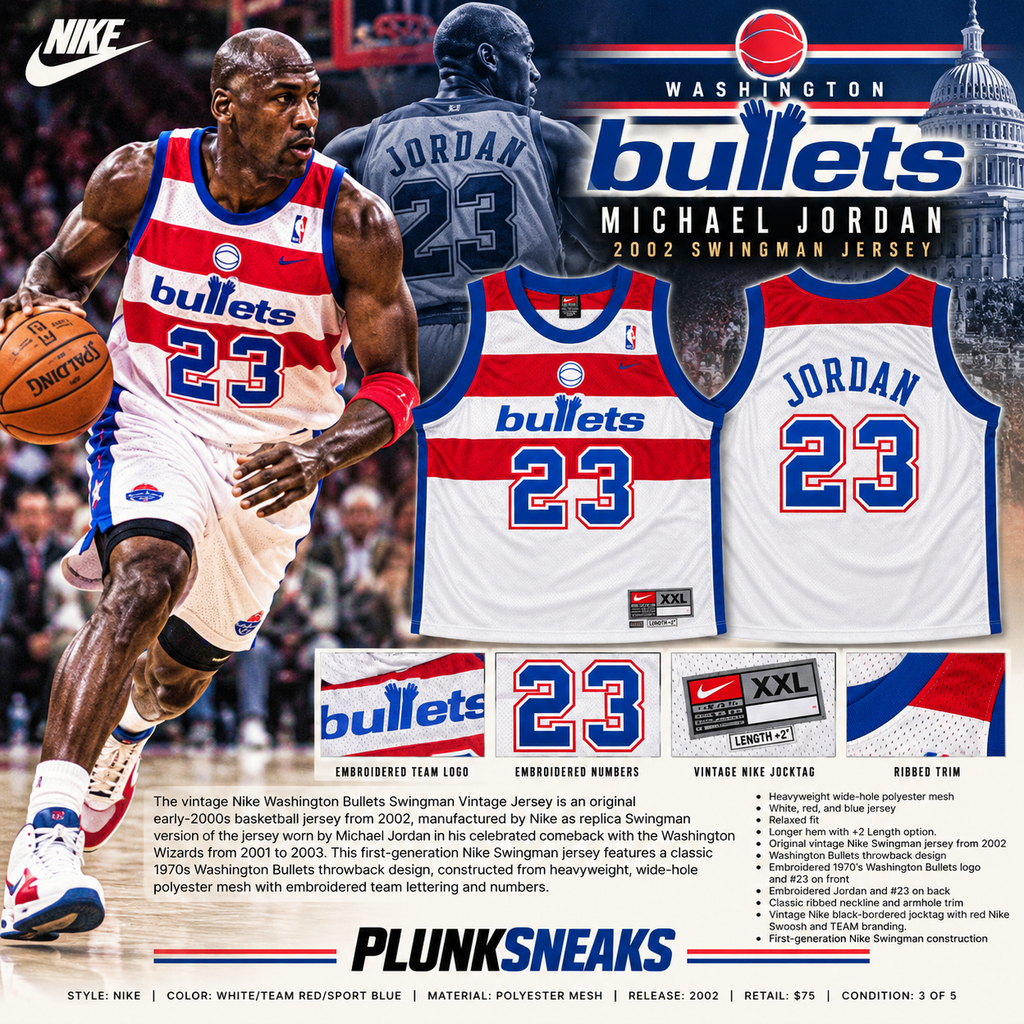 Nike Washington Bullets Micheal Jordan Swingman Vintage Jersey White 2002 (USED)