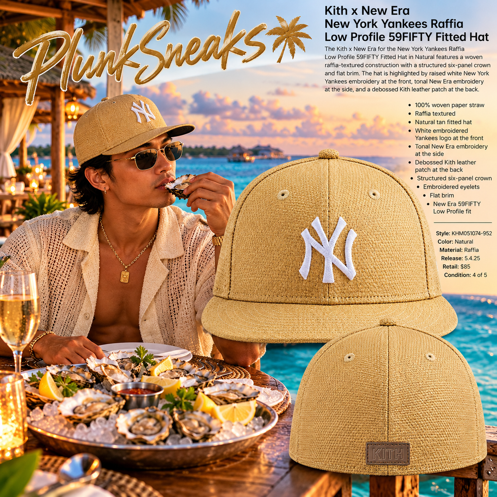 Kith New Era New York Yankees Raffia Fitted Hat Natural 2025 (USED)