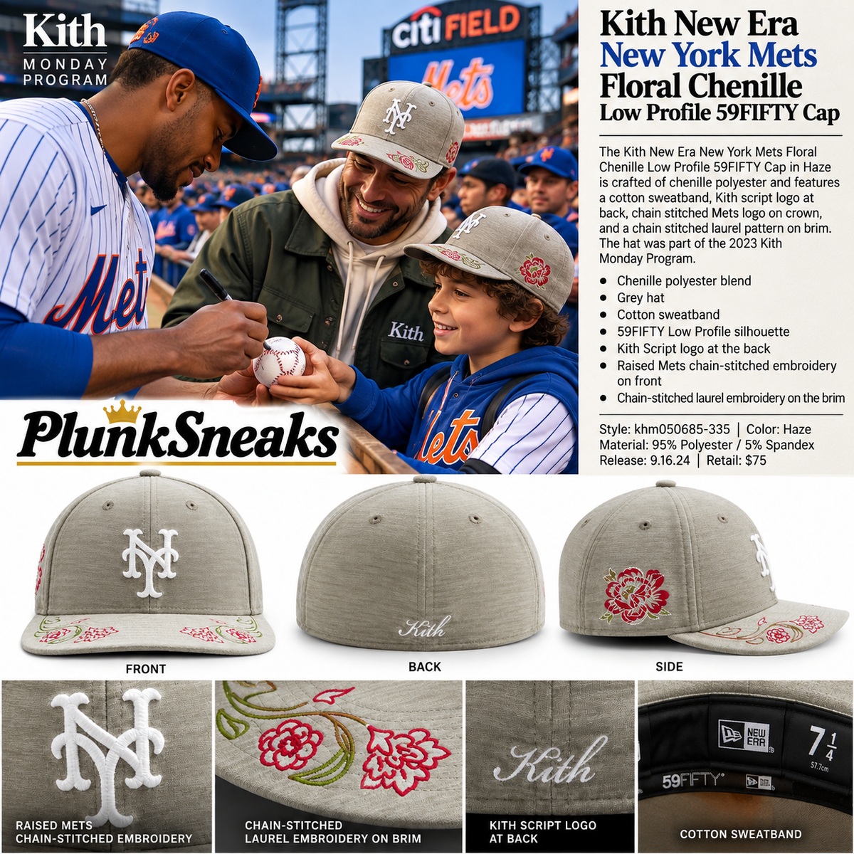 Kith New Era New York Mets Floral Chenille Low Profile 59FIFTY Fitted Cap Haze 2024