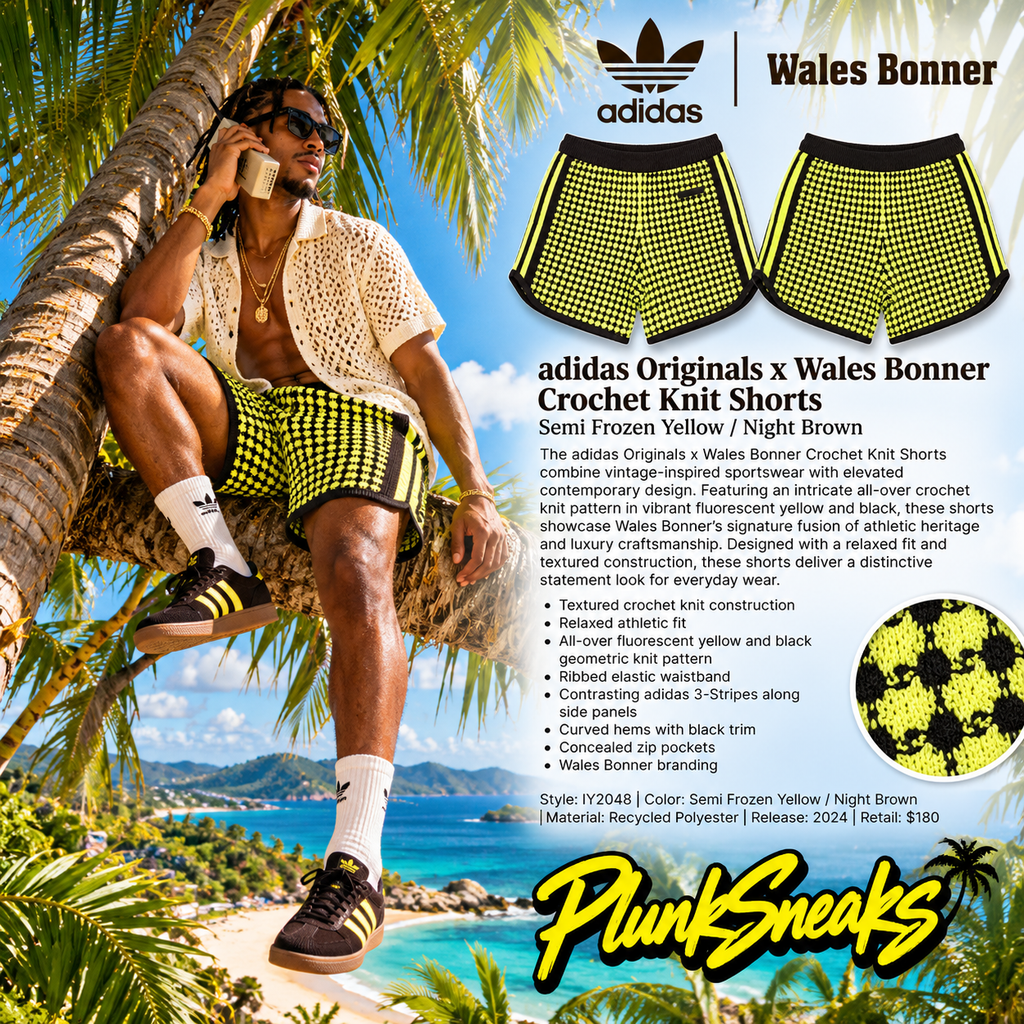 adidas Originals Wales Bonner Crochet Knit Shorts Semi Frozen Yellow Brown 2024 (USED)