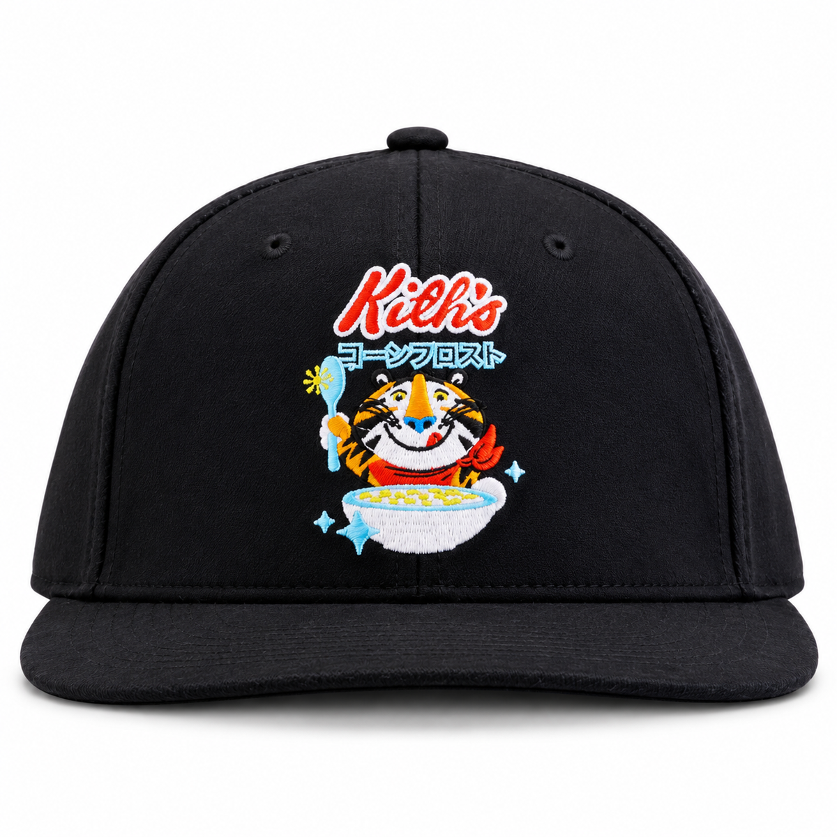 Kith Treats Kellogg’s Frosted Flakes Tony the Tiger Nylon Bay Low Pinch Crown Snapback Hat 2025