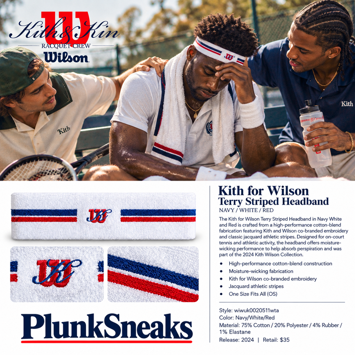 Kith for Wilson Terry Stripe Headband Red White Navy 2024