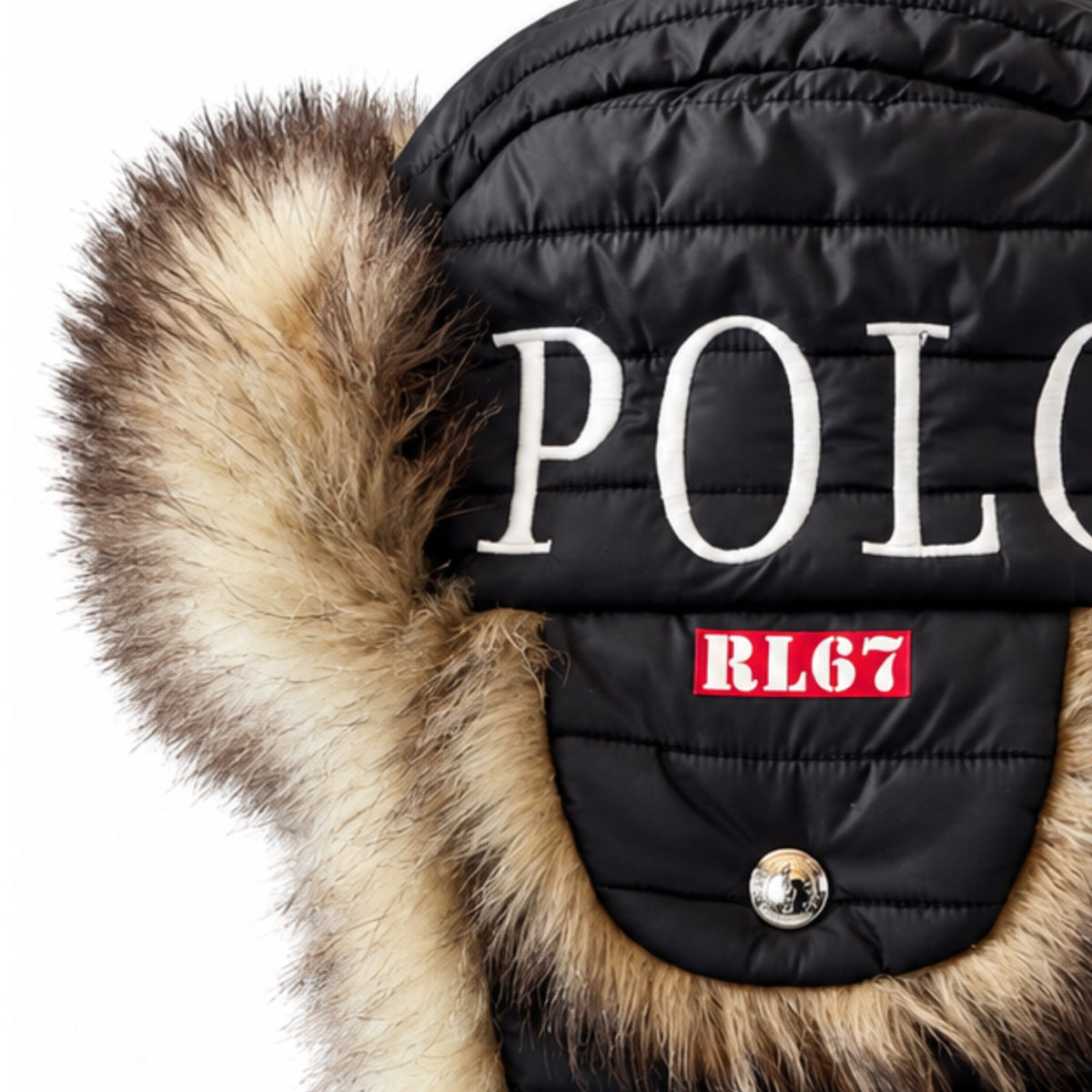 Polo Ralph Lauren Winter Stadium 1992 Earflap Hat Black Tan 2018 (USED)