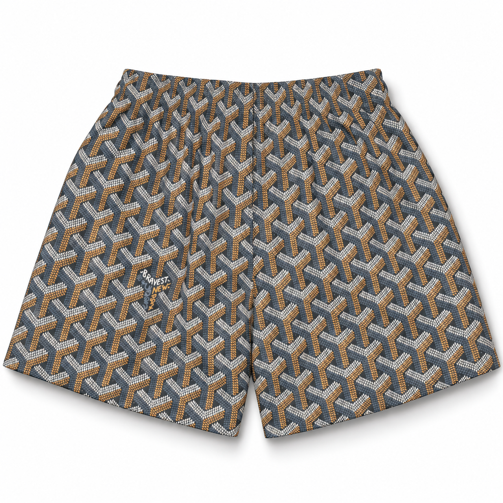 Bravest Studios Goyard-Inspired Mesh Monogram Shorts Gray 2020 (USED)