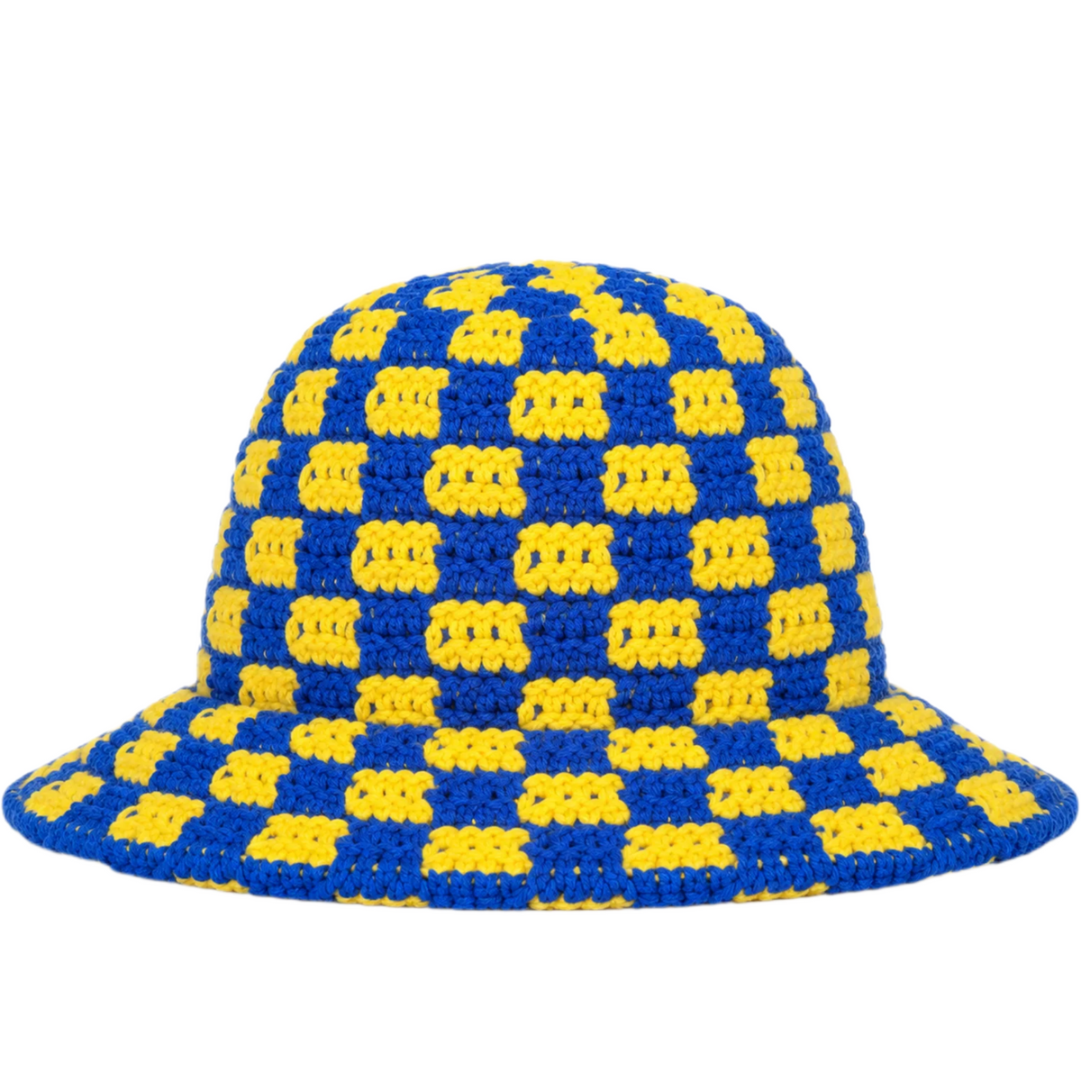 Aimé Leon Dore Checkerboard Crochet Bucket Hat Blue Yellow 2023