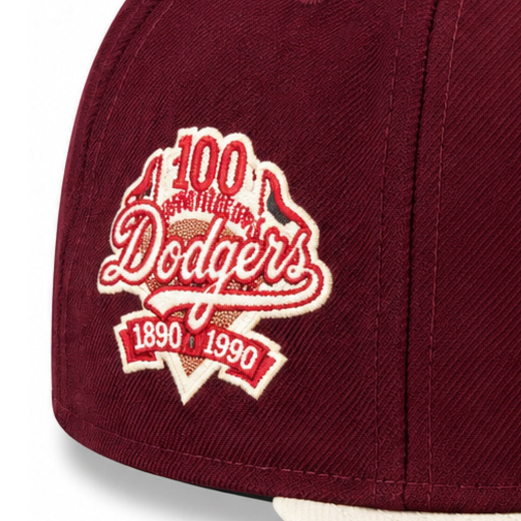Hat Club New Era Los Angeles Dodgers 100th Anniversary 59FIFTY Fitted Hat Maroon Cream 2022