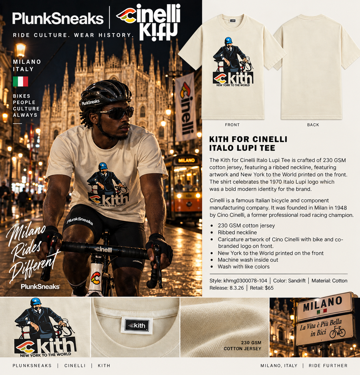 Kith for Cinelli Italo Lupi Tee Sandrift 2026