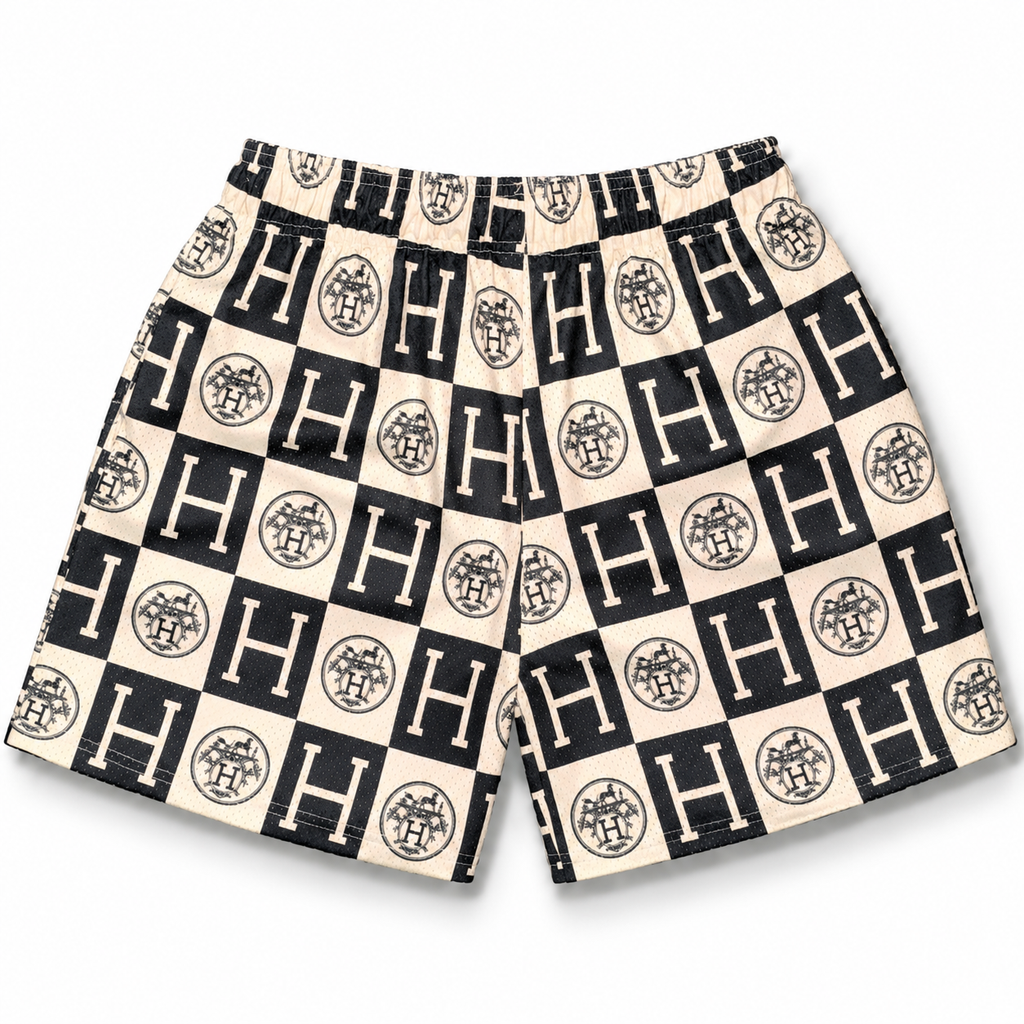 Bravest Studios Hermès-Inspired Mesh Monogram Shorts Cream Black 2022 (USED)