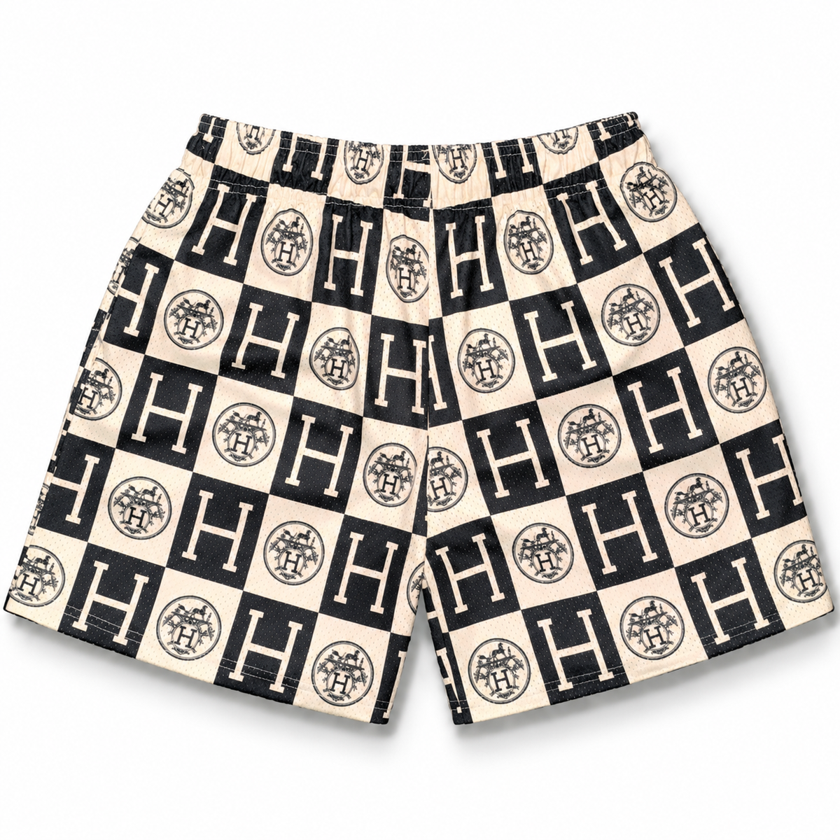 Bravest Studios Hermès-Inspired Mesh Monogram Shorts Cream Black 2022 (USED)