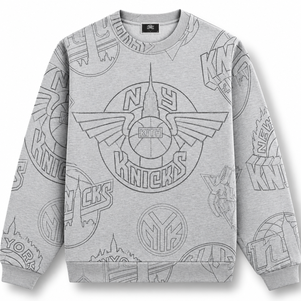 Kith for the New York Knicks Sketched Nelson Crewneck Light Heather Grey 2024