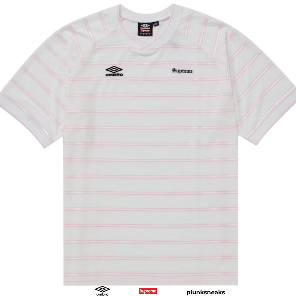 Supreme Umbro Stripe Soccer Jersey White Pink 2025 (USED)