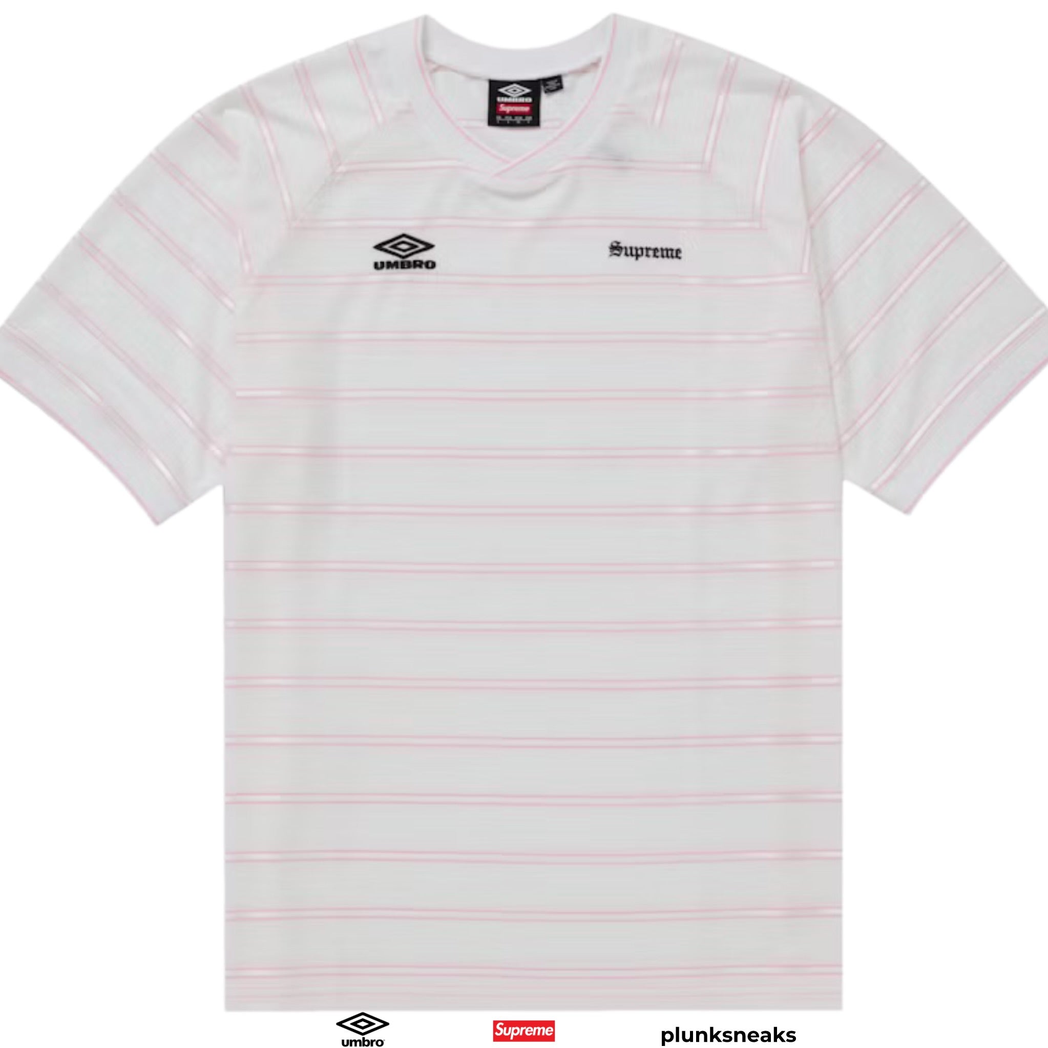 Supreme Umbro Stripe Soccer Jersey White Pink 2025 (USED)