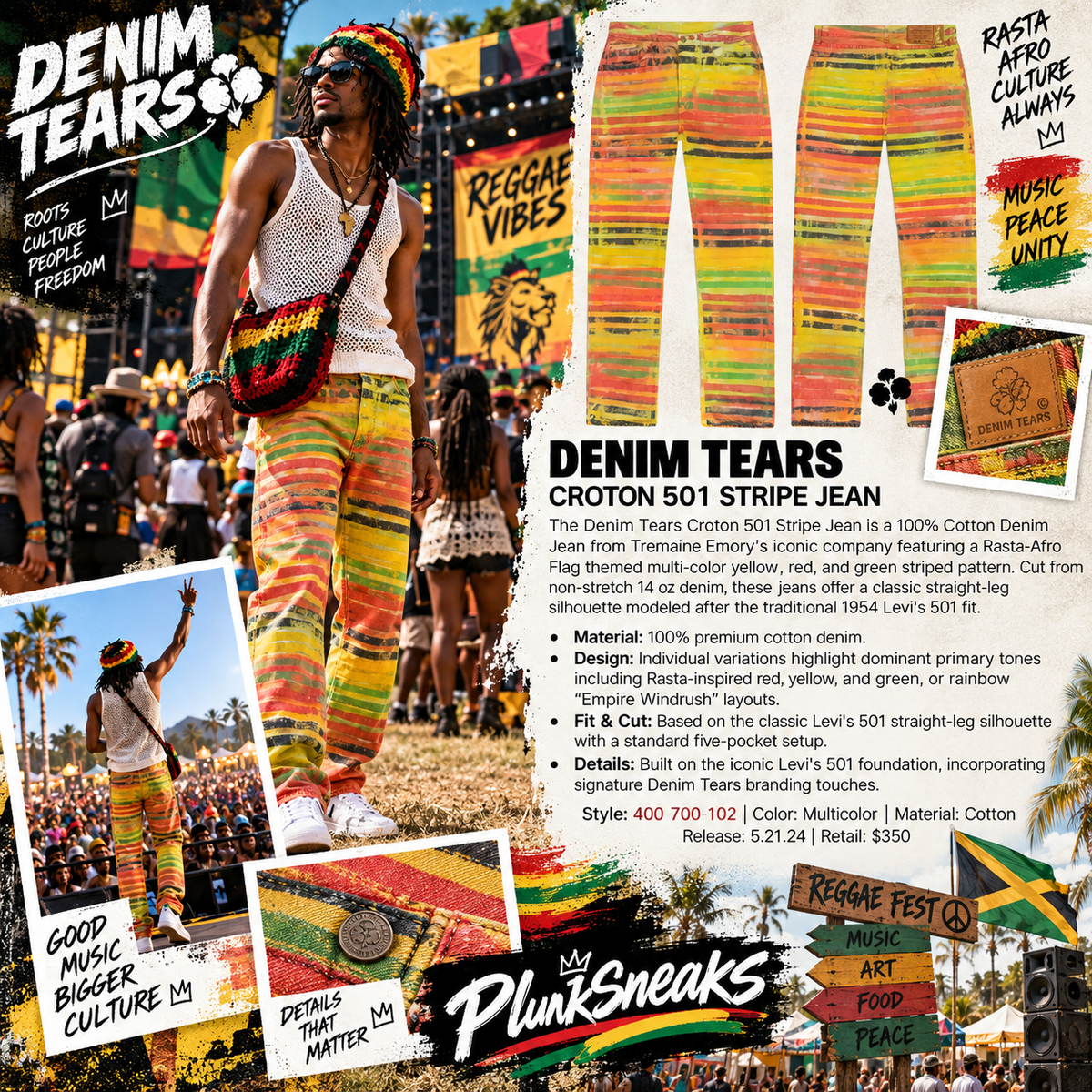 Denim Tears Croton 501 Striped Rasta Jean 2024