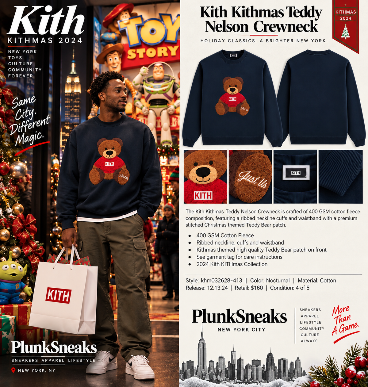 Kith Kithmas Teddy Nelson Crewneck Nocturnal 2024 (USED)