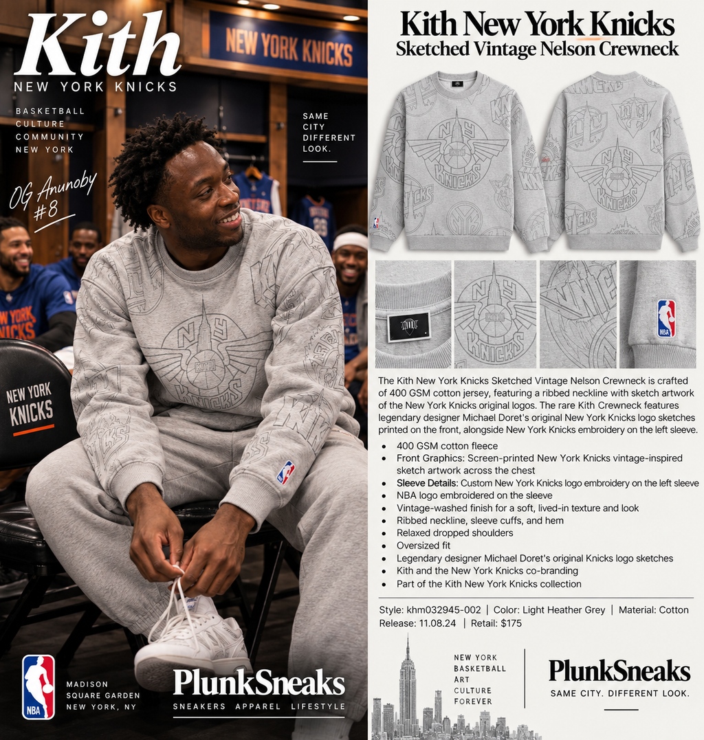 Kith for the New York Knicks Sketched Nelson Crewneck Light Heather Grey 2024