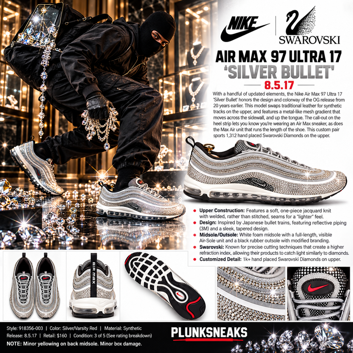 Nike Air Max 97 Ultra ‘17 Silver Bullet Swarovski Custom 2017 (USED)