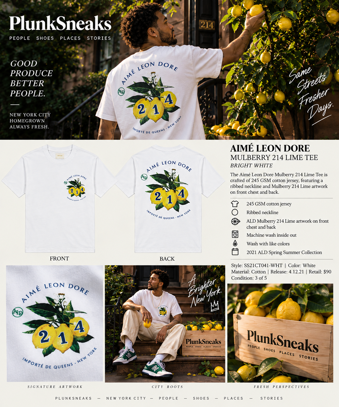 Aimé Leon Dore Mulberry 214 Lemon Tee White 2021 (USED)